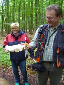 Unsere Pilzfreunde Sabine Kock aus Schwerin und Thomas Harm aus Wismar freuen sich hier über diesen schönen Birken- und Löwengelben Porling.